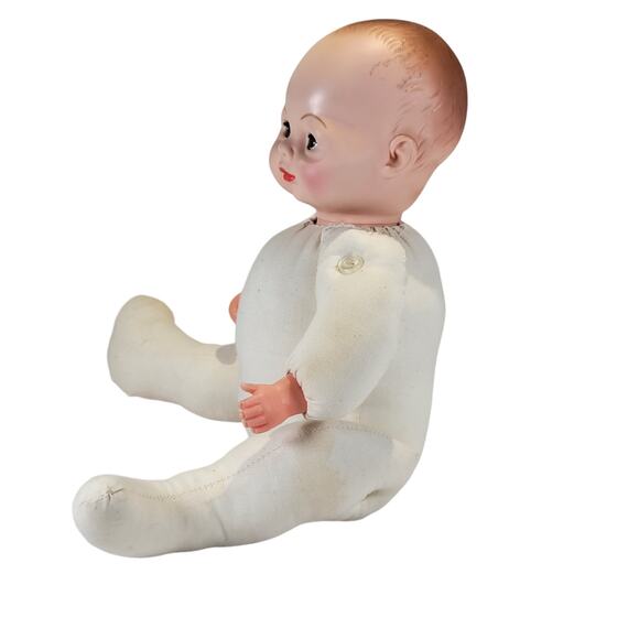 Vintage 13" Composition Baby Doll with Cloth Body and Sleep Eyes Bonnet Booties - Picture 4 of 16